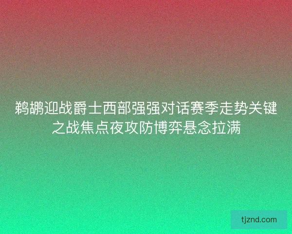 鹈鹕迎战爵士西部强强对话赛季走势关键之战焦点夜攻防博弈悬念拉满